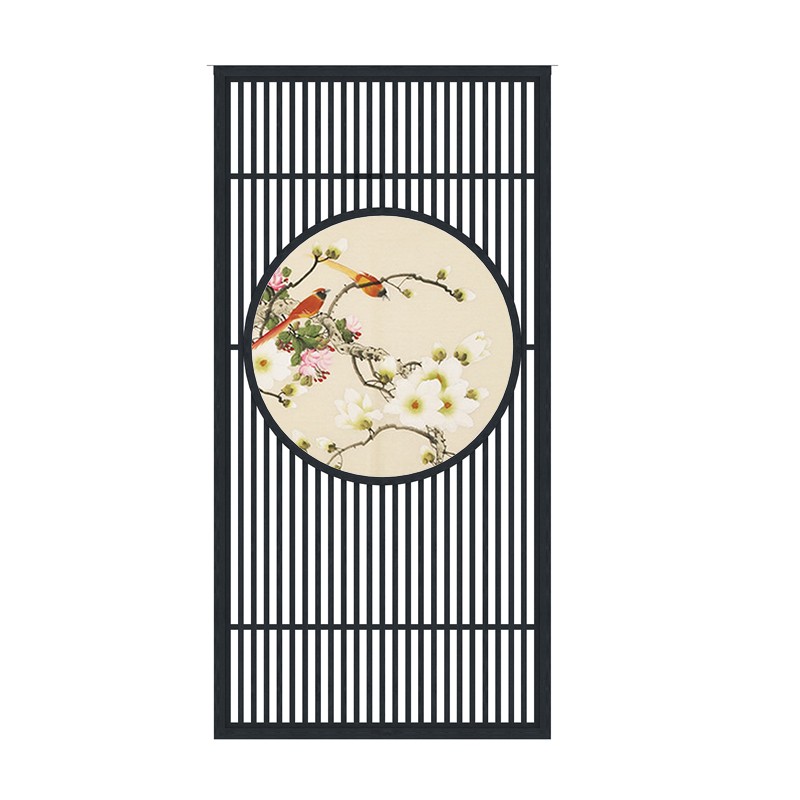 现代实木屏风隔断镂空玄关客厅座屏酒店卧室茶楼布U艺纱质花鸟屏