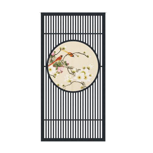 现代实木屏风隔断镂空玄关客厅座屏酒店卧室茶楼布U艺纱质花鸟屏