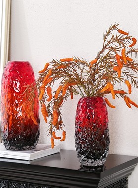 手工艺术玻璃渐变k熔岩花瓶摆件简约客厅花器插花玄关样板房装饰