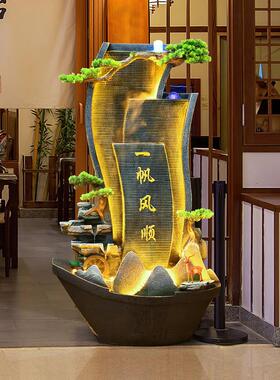 一帆风顺聚宝盆客厅水幕墙流水屏风喷泉招财落地循环水摆件水景