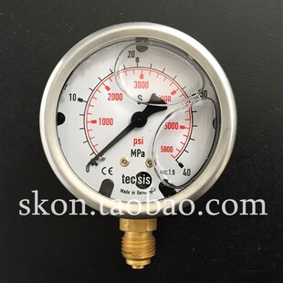 EN837-1S注液耐震压力表TECSIS油压表0-40MPA/5800PSI螺纹G1/4牙