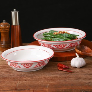 中式湘菜馆餐具汤盆饭店农家乐菜盘江西小炒碗盘陶瓷圆形炒菜盘子