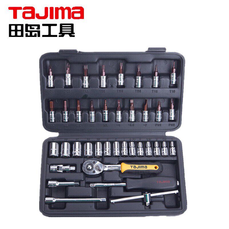 TAJIMA田岛1/4棘轮扳手套筒组合套装38件套汽车维修用套头工具箱