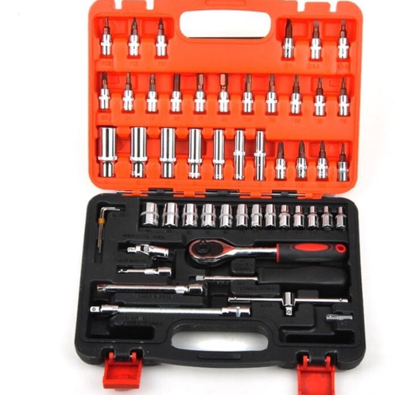 小飞46件套1/4小飞工具套装小棘轮套筒扳手修车工具53件套72齿