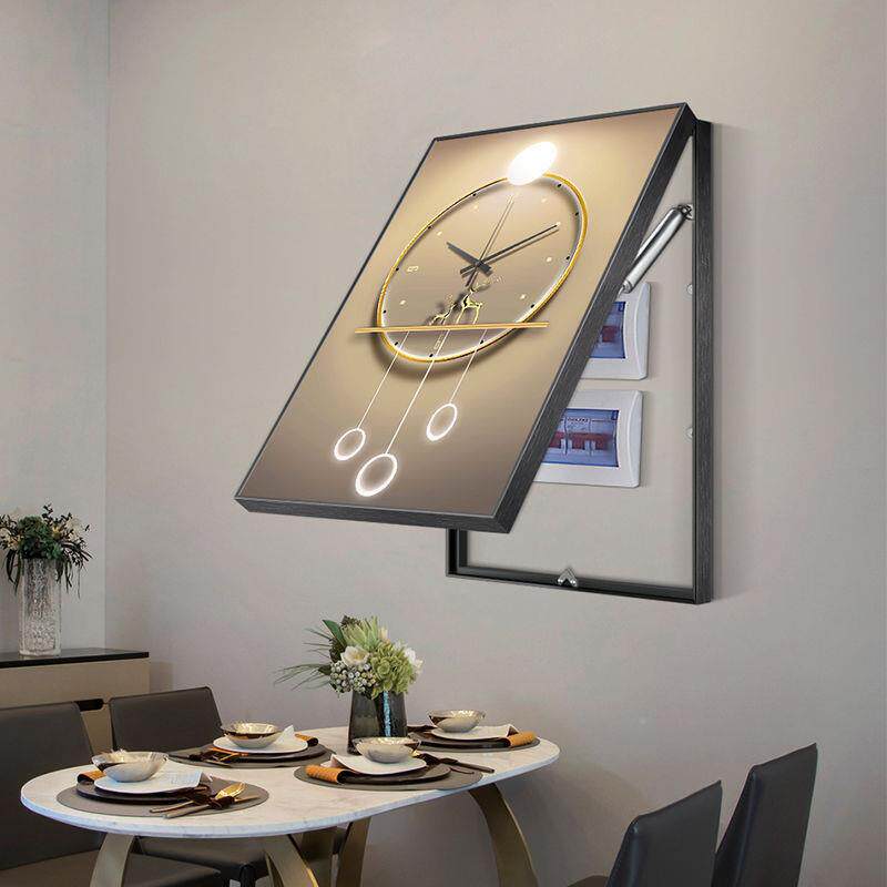 现代轻电表箱奢装饰画带钟表餐厅挡电箱无品牌/挂画翻盖遮式开关