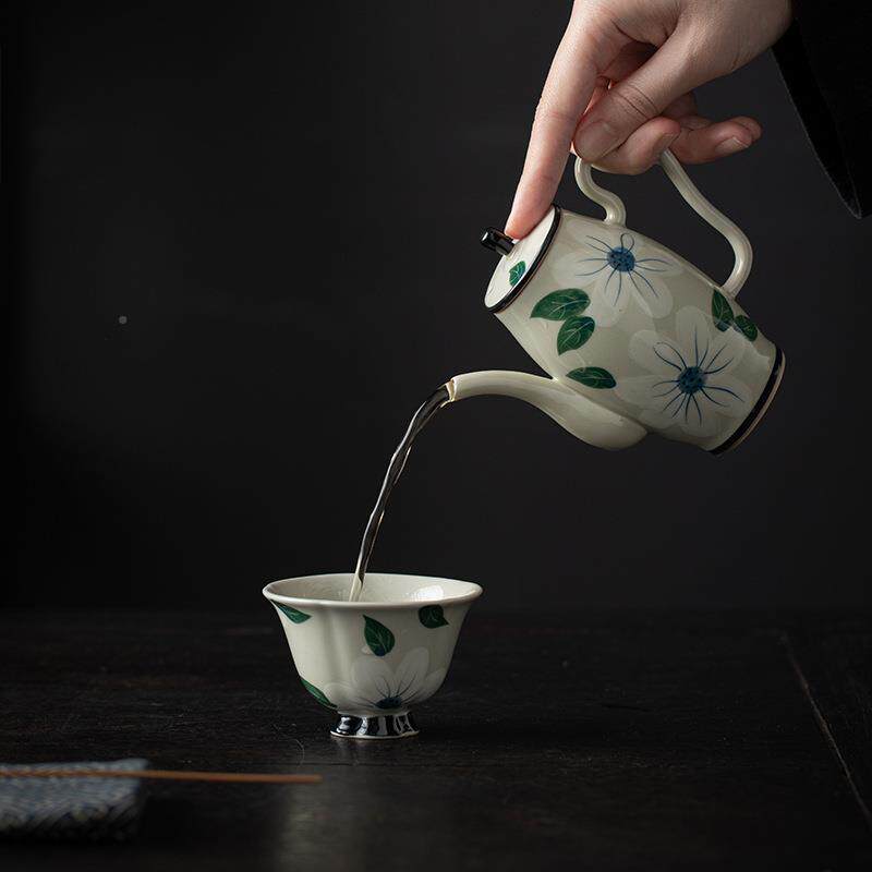 叙旧釉下彩手绘草木灰山茶花LMS陶贵妃壶瓷茶壶一人女单壶士小容