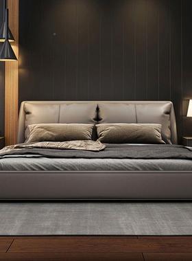 轻7376奢式耳皮床极简现代双人实木感主卧室意储朵物婚床