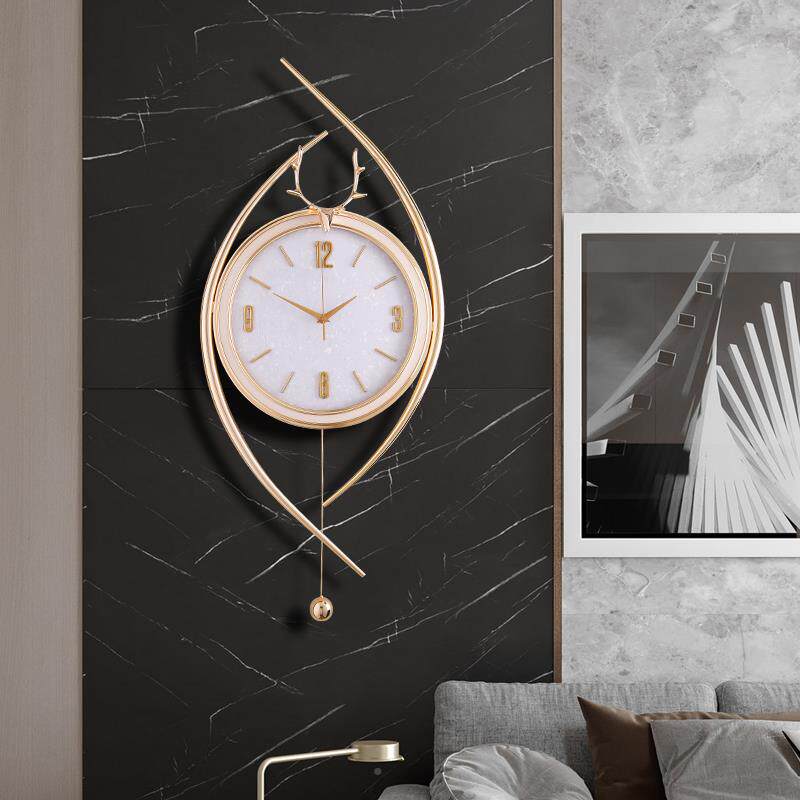 新款客厅挂NPQ钟奢时尚家玄用关装饰个挂墙时钟现代性轻创意福鹿