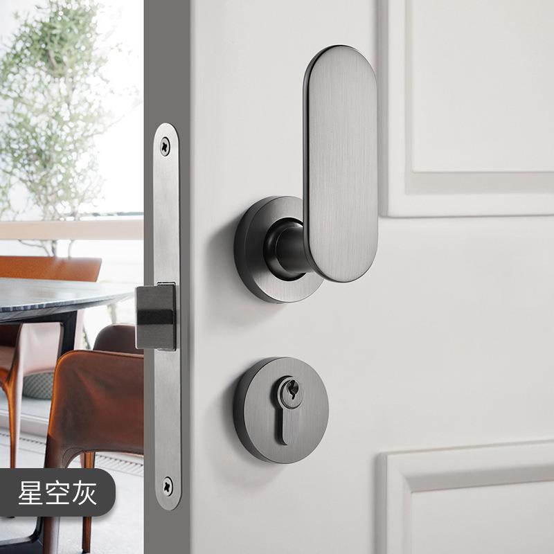 平推式卧SAX前室静音体直锁推门锁家用室内分房门卫生间后推门把