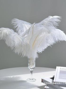 轻奢QVK风羽毛装饰摆件家居厅女客生卧梳台妆室粉色感法式摆设