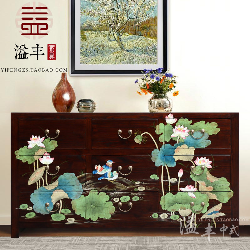 现代中式简约客厅装饰柜美式多斗柜子边柜储物柜带门玄关柜餐边柜