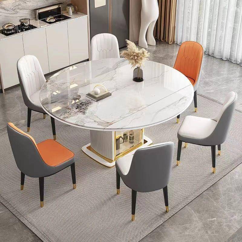 岩板椅实木现餐圆桌代简约可伸缩轻奢家用小户型形组合电磁炉无品