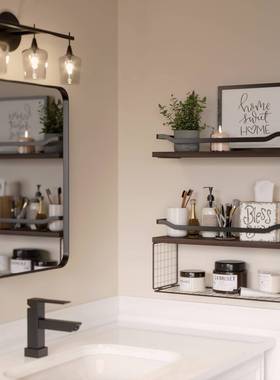 现铁代木板木制壁架碳化桐木拐角架浮动搁板中木结合墙FDJ001式壁