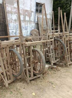 老式手推车民老物件怀旧留念木老板车独轮车旧俗农具老木车农tj#$