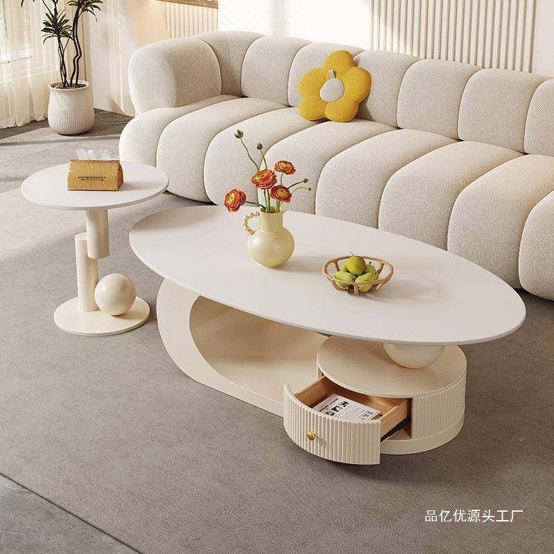 Tal椭形圆新岩板茶几客厅EBI家用轻奢现代款简约户小型奶油茶桌边