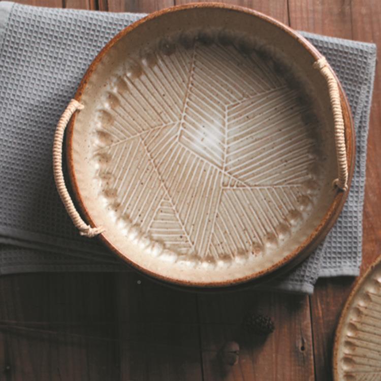 创意手粗陶复古深盘约餐具和风陶盘碗餐盘碟子盘工家用简日式OTE