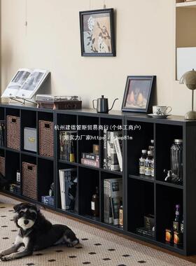 厅开放书SBQ架儿童地物架方格柜落实木书矮柜黑置色客自由组合格