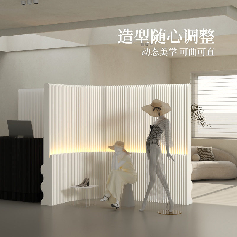 屏风隔断分隔墙发光造型多变纸屏风图书馆客厅直播间网红风琴纸墙