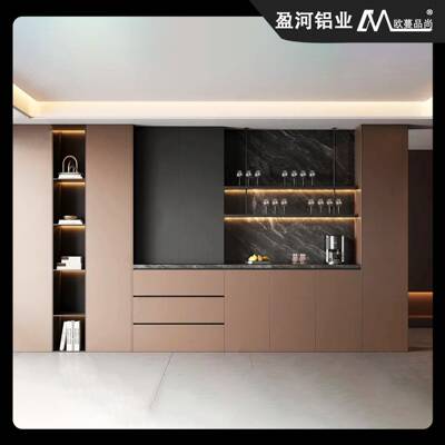 玻璃门组柜合合金餐边现代轻铝奢收纳60045展示柜一体靠墙带铝灯