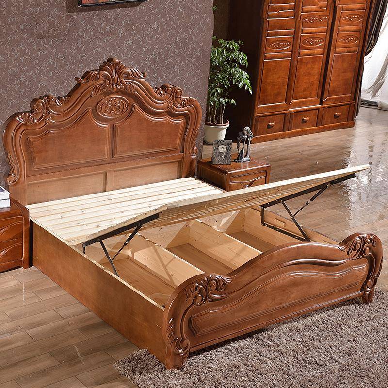 实木床卧双人1.m1主.5中8米美式乡村经济型高箱储物BTD橡木色式家