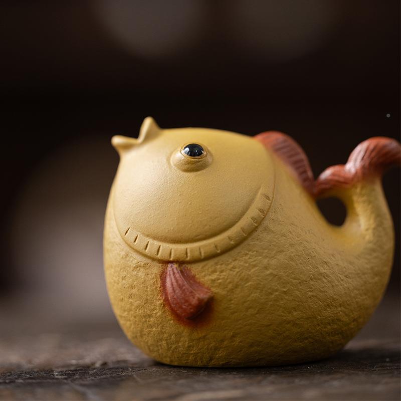 宜兴砂吐泡泡锦可JMB鲤茶小金鱼茶宠摆件精品可养爱线香插茶道小