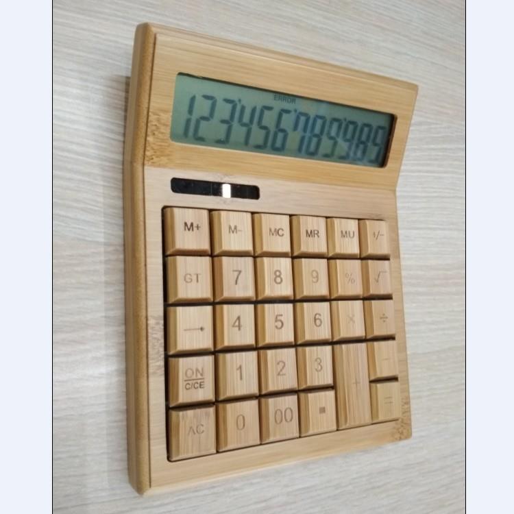 新大号竹制太款阳能计算器碳化木头竹算子计办公会计用机HIR机算