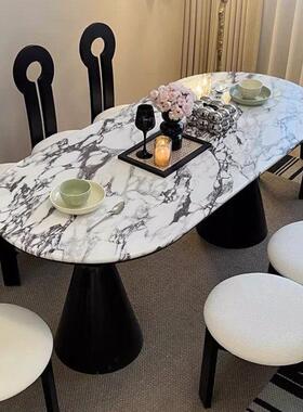 轻奢大理石板餐法式复古现代中古桌58003风简椭圆饭桌家用岩约小