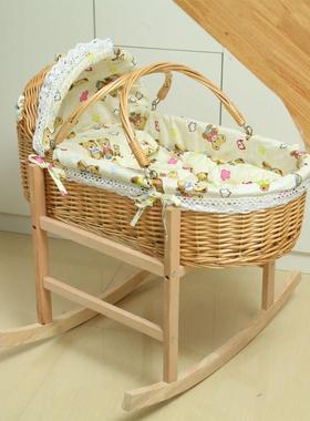 竹编摇床藤婴儿可摇车载便携ONG实木床老编式手动哄篮娃晃安抚摇
