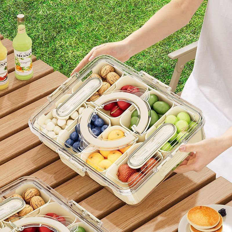 便携水果保鲜盒户外露营春游手提盒野餐沙拉分格食物收纳盒