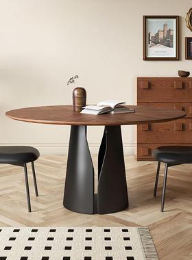 复户古木圆形餐桌椅黑实胡桃木65754拼花中古风美型式家用小圆桌