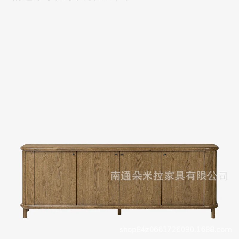 RH美式复古弧形实木餐边柜客厅靠墙储物柜高端展示柜入户玄关柜