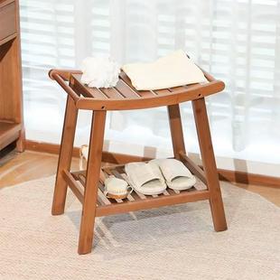 浴室凳拱防形滑设功计双层置物收架透气229纳竹条坐凳多能老人洗
