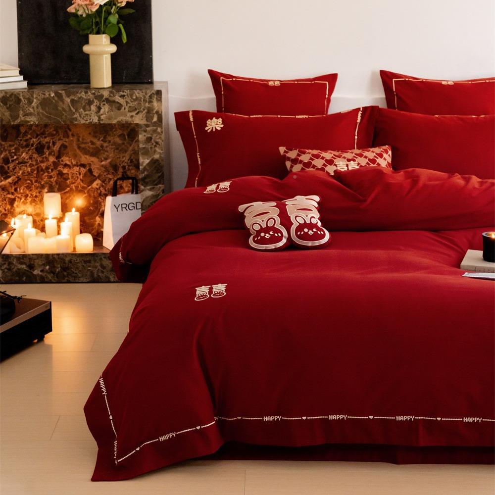 新式全棉磨毛婚四件加厚纯棉套结中婚庆床无品牌/上用品八件套