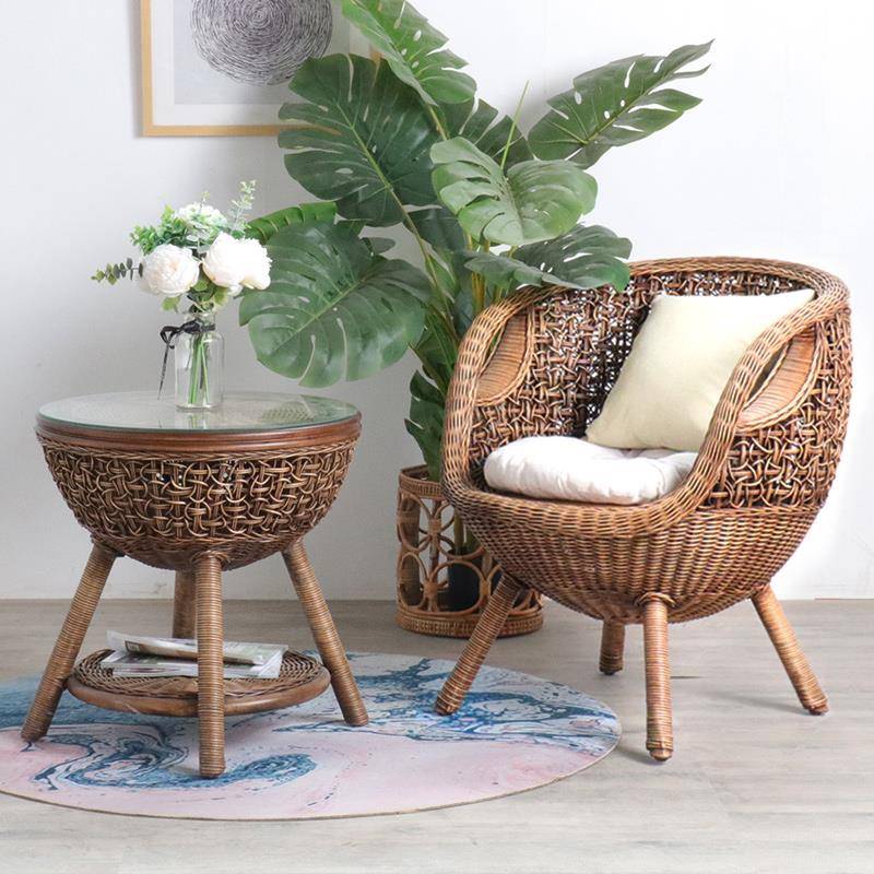 9U休藤椅三套阳台小桌椅闲真藤椅单人组藤PKV编合椅子靠背件椅茶