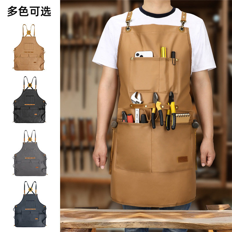 跨境木工围裙欧美定可制logo电工园艺工作服烧烤师防水布围裙批发