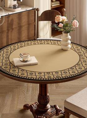 南洋印约象法20926式中简百搭复古厅客餐桌古圆桌垫定制pvc阳台垫