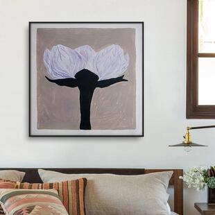 小众壁艺术装饰客厅画画餐厅花正方形风景挂画寻思抽象线条朵样板