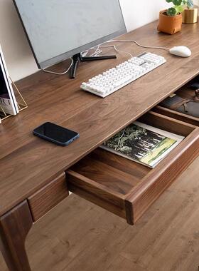 北美胡桃木转角书桌型DS-17实木L家用黑角电脑桌拐办公桌电竞长桌