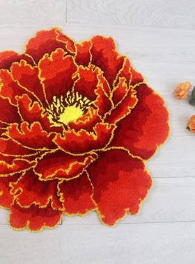 牡丹地毯卧室客厅中国风花地床垫垫红婚房蓝家用边紫82903色国花