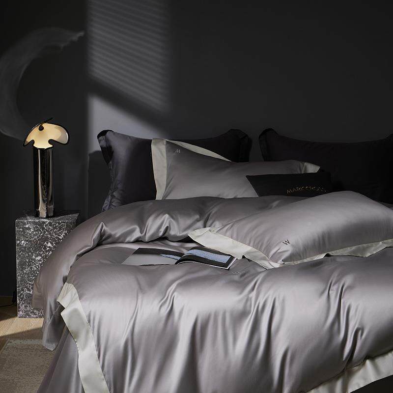 高端轻奢140套XOX支双股长绒棉四件纯棉全棉丝纯色滑被套床用品上