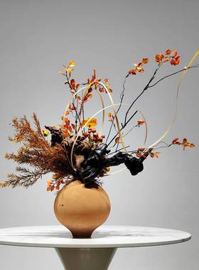 新中式干花插橙色调软仿真花艺花假干支花样板房USE酒店民宿装饰