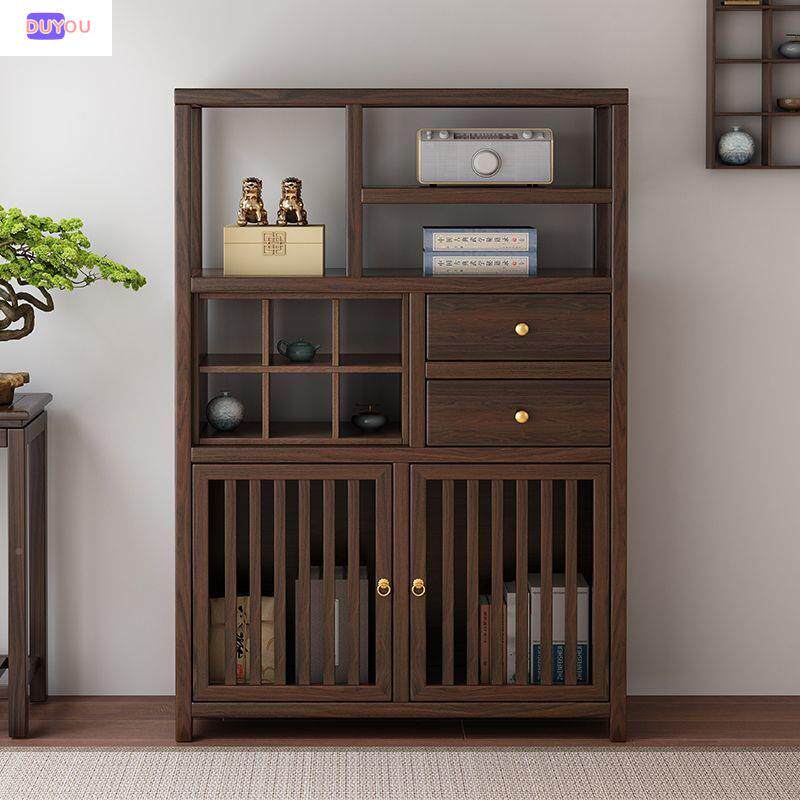 北美黑胡桃实木ZSJ置物新中式多宝博古架阁阳台小茶架桌迷你柜收