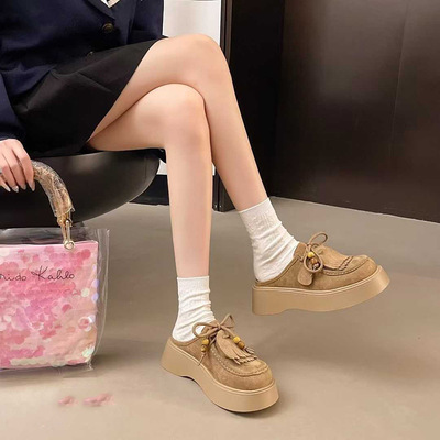 厚底系带乐福鞋女复古增高玛丽珍