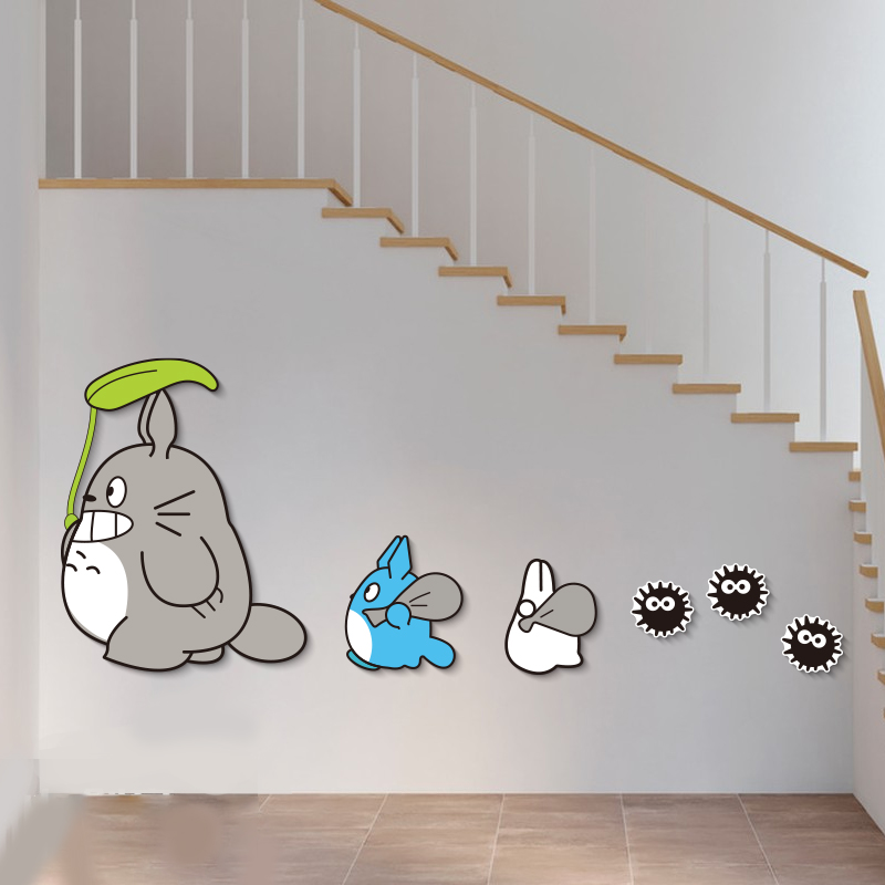 卡通龙猫贴纸儿童房间布置墙面装饰壁纸男孩卧室门3Ud立体网红墙