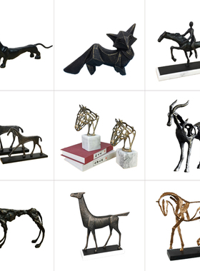 新中式铸铁动物雕塑摆件简约家居酒店软装饰品T马羚羊人物摆设