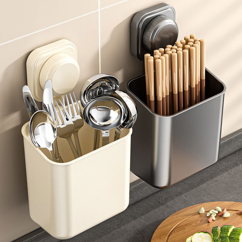 厨房吸盘式筷子筒家用免打孔壁挂式沥水收纳盒吸S盘筷子收纳置物