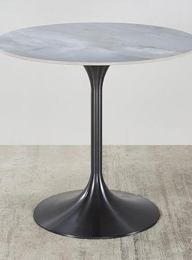 W8轻奢岩板圆谈桌子筒约现代家用阳台F77J9HJ9哑亮光光洽面白色黑