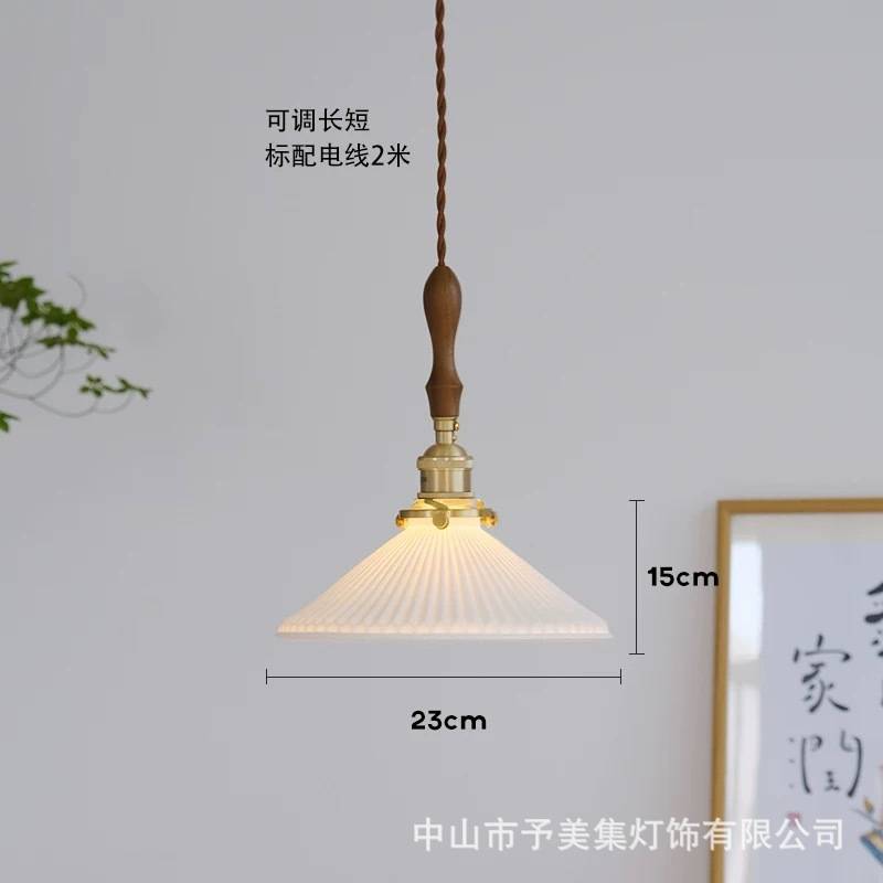 日式陶瓷小吊灯复古白色实木餐厅灯吧台民宿床头过道灯茶室吊灯