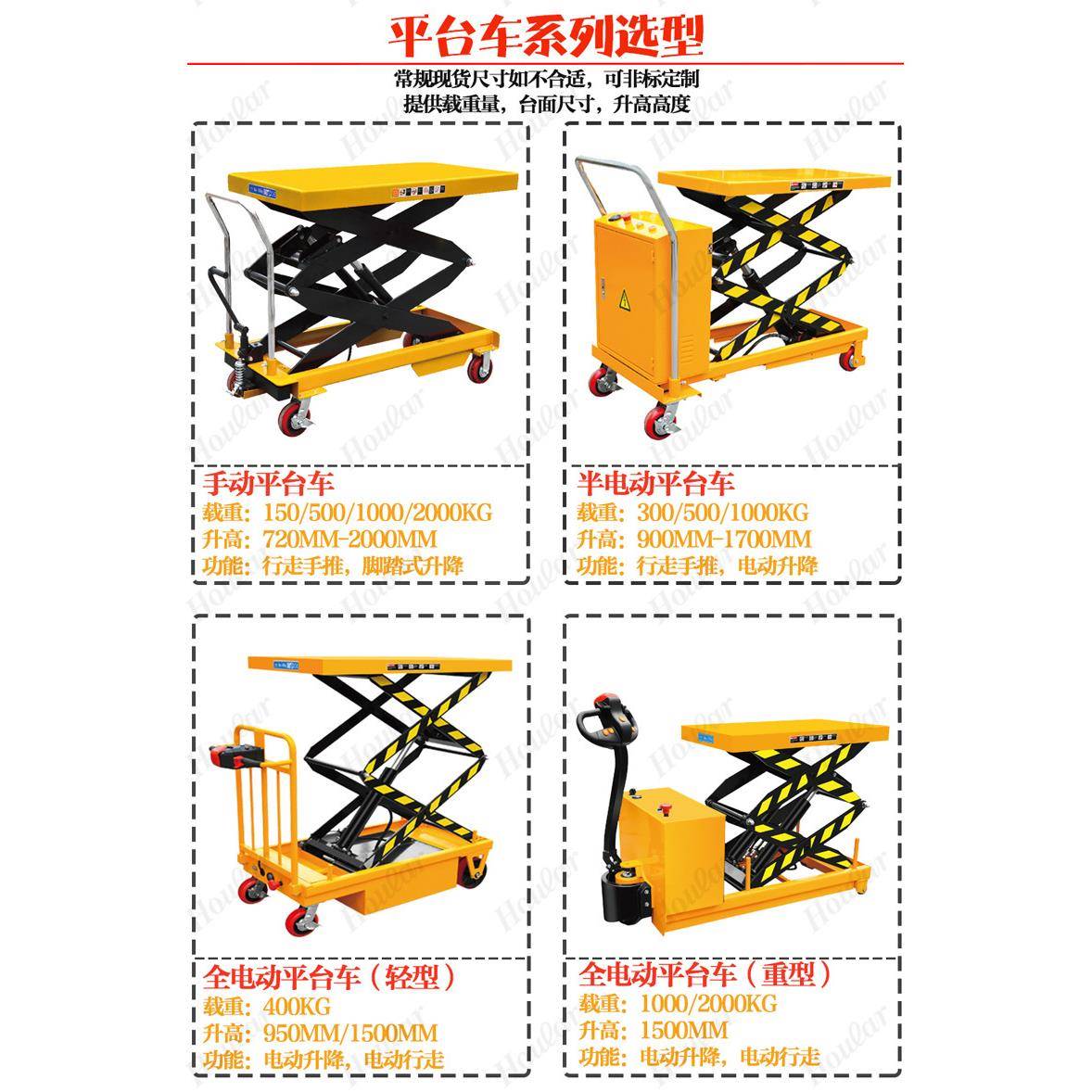 SZHOUAR电动平台车升降平L台DP300物流台降车移动升机升降台