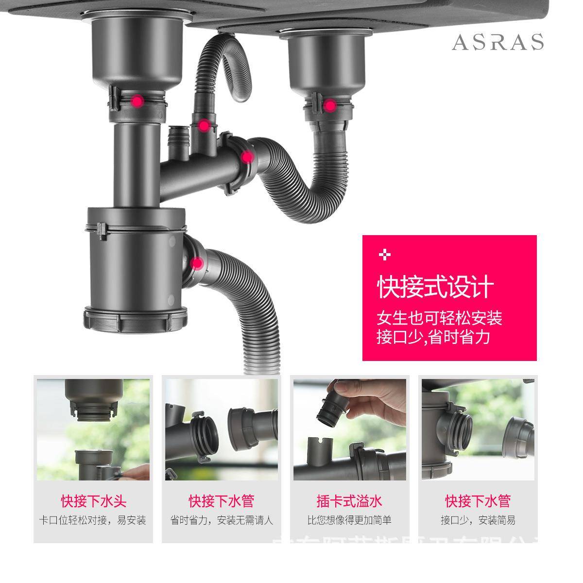 110+14下水系统0钢单双槽下臭水头不锈水槽防下水器水下管垃圾桶